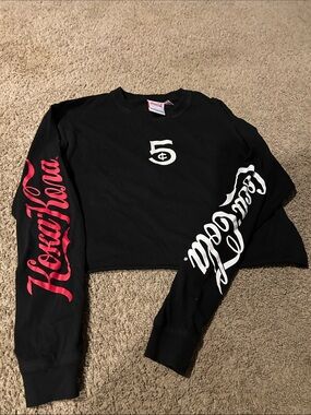 Coca-Cola Black Cropped Sweatshirt with Red and White Script
